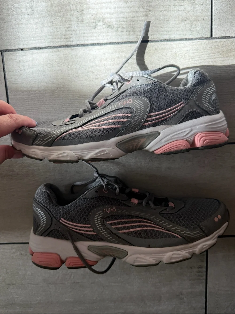Ryka Gray Athletic Sneakers with Pink Accents